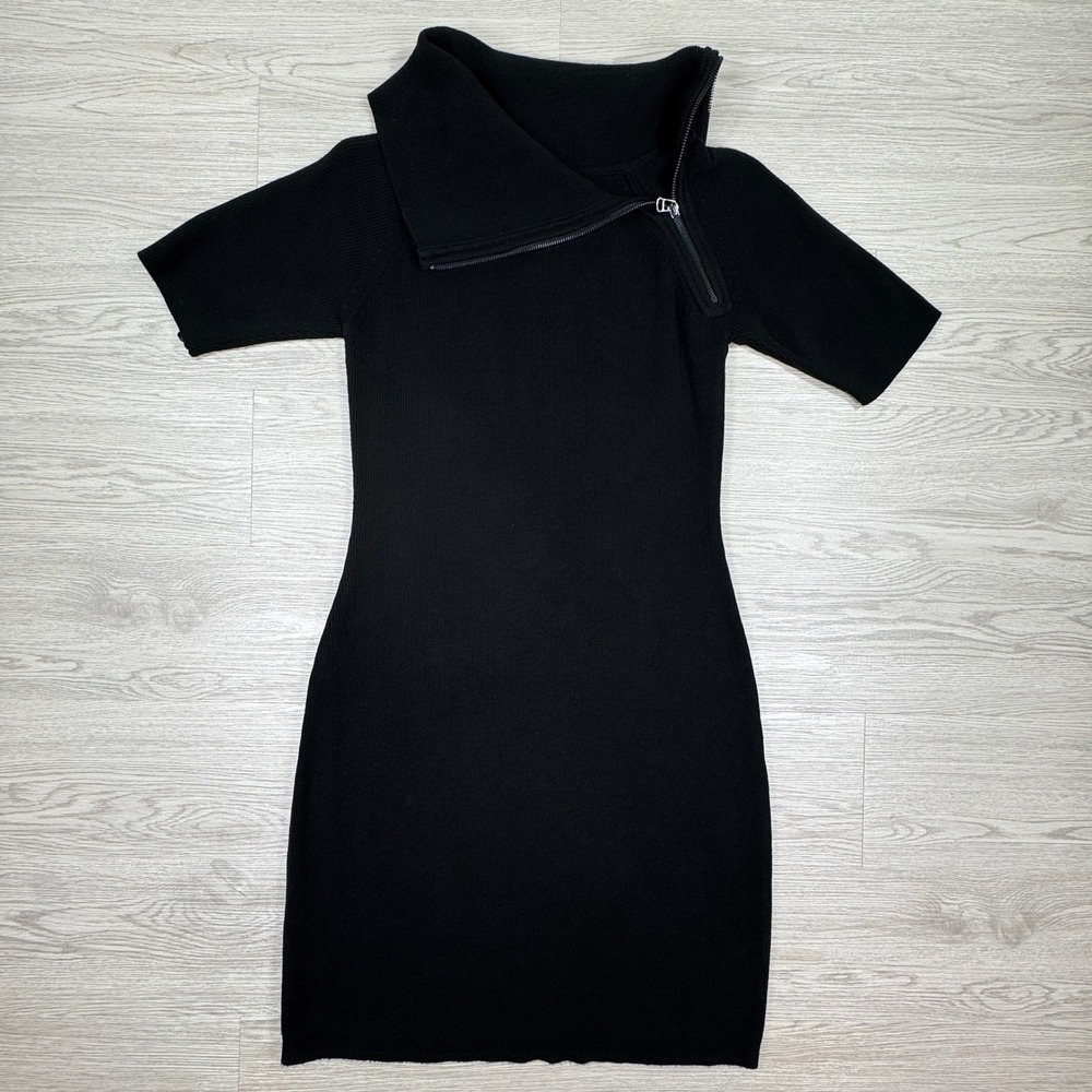 Calvin Klein Women Dress Asymmetrical Zip Neck‎ Ribbed Knit Black Size(?)